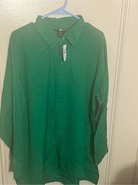 Green Linen blend Button-Down Shirt.